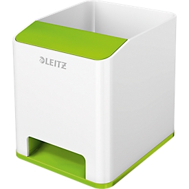 Pot à crayons WOW Sound Leitz, 1 compartiment, compartiment smartphone avec amplificateur de son, blanc/vert