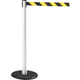Poteau à sangle GLA 28 RS-GUIDESYSTEMS®, blanc, sangle noire/jaune