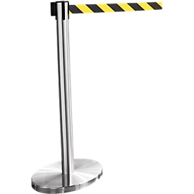 Poteau à sangle inox, sangle noire/jaune