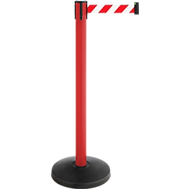 Poteau de balisage à sangle rétractable, lot de 2, rouge, sangle rouge/blanche