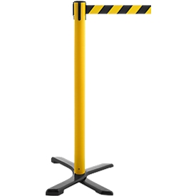 Poteau de balisage GLA 10, L 350 x l. 350 x H 1000 mm, avec piètement en croix, sangle : 4 m, jaune