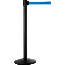 Poteau de balisage sur socle, noir, sangle bleue