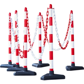 Potelets à chaîne - plastique - 6 potelets + 10 m de chaîne - lesté de béton - set