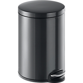 Poubelle à pédale métal rond, Soft Close, 20 litres, anthracite
