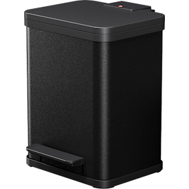 Poubelle à pédale Öko Duo Plus M Hailo, 2 x 9 litres, rectangulaire, tôle d'acier, noir