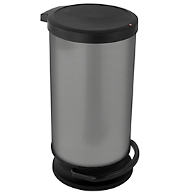 Poubelle à pédale Rotho PASO, 30 l, ronde, plastique, carbone métallisé