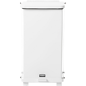 Poubelle à pédale Rubbermaid® Defenders®, rectangulaire, capacité 25 l, couvercle à fermeture automatique, acier galvanisé, blanc