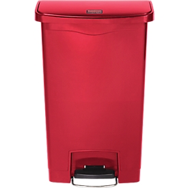 Poubelle à pédale Slim Jim®, plastique, contenance 90 L, avec roulettes, rouge