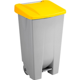 Poubelle Basic Sunware - 120 L - avec pédale - roulettes - gris et couvercle rabattable jaune