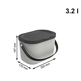 Poubelle bio ALBULA, capacité 3,2 litres, poignée en arceau, plastique recyclé, L 172 x P 222 x H 147 mm, blanc