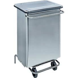 Poubelle Continox, inox, 2 roues en caoutchouc, avec pédale, 70 L