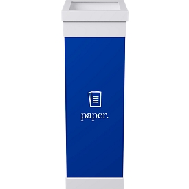 Poubelle de tri Paperflow, capacité 60 l, pour papier, avec couvercle amovible &amp; pictogramme, extensible, L 363 x l 263 x H 760 mm, polystyrène, bleu-blanc