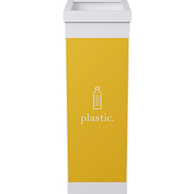 Poubelle de tri Paperflow, capacité 60 l, pour plastique, avec couvercle amovible & pictogramme, extensible, L 363 x l 263 x H 760 mm, polystyrène, jaune-blanc