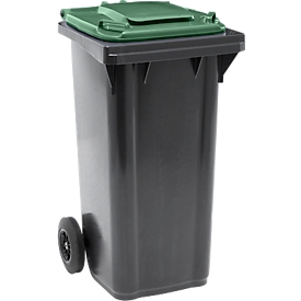 Poubelle mobile SSI Schäfer GMT eXtra, 120 l, EN 840, préparée pour recevoir une puce, poignée de traction, 90 % de plastique recyclé, noir-vert