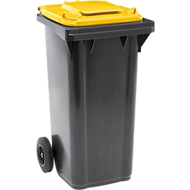 Poubelle mobile SSI Schäfer GMT eXtra, 120 l, EN 840, préparée pour recevoir une puce, poignée de traction, plastique recyclé à 90 %, noir-jaune