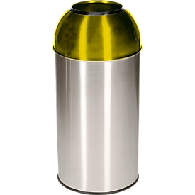 Poubelle ronde en inox Orgavente, 40 litres, Ø 380 x H 740 mm, pour l'intérieur, couvercle  jaune