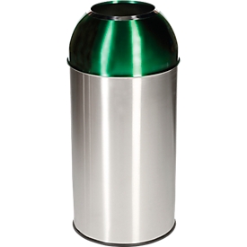 Poubelle ronde en inox Orgavente, 40 litres, Ø 380 x H 740 mm, pour l'intérieur, couvercle, vert