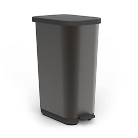 Poubelle Rotho RIBO, 55 l, mécanisme à pédale, avec couvercle, espace pour les sacs réglable, plastique recyclé, graphite/noir
