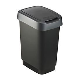 Poubelle Rotho TWIST, 10 l, 2 ouvertures possibles, plastique, argent foncé