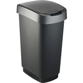 Poubelle Rotho TWIST, 50 l, 2 ouvertures possibles, plastique, argent foncé
