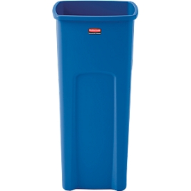 Poubelle Rubbermaid « Untouchable », carrée, avec fente de fixation, L 394 x l 419 x H 836 mm, 87 l, plastique, bleue, avec logo de recyclage