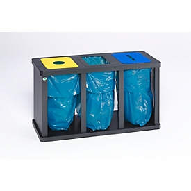 Poubelles pour tri sélectif Tetris VAR, station de 3 collecteurs, avec anneau de serrage, acier