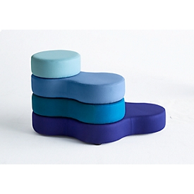 Poufs modulables ronds TAPA,  avec mécanisme pivotant, l. 800 x P 800 x H 620 mm, révêtement de laine vierge, bleu/bleu, set de 4 pièces
