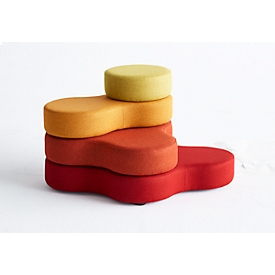 Poufs modulables ronds TAPA,  avec mécanisme pivotant, l. 800 x P 800 x H 620 mm, révêtement de laine vierge, rouge/jaune, set de 4 pièces
