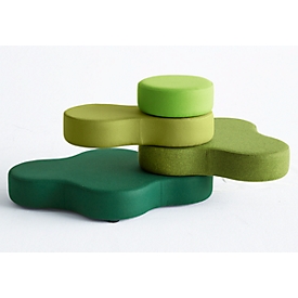 Poufs modulables ronds TAPA,  avec mécanisme pivotant, l. 800 x P 800 x H 620 mm, révêtement de laine vierge, vert/vert, set de 4 pièces