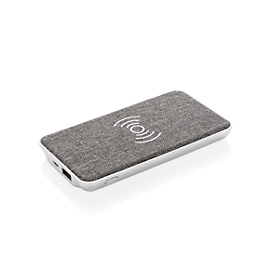 Powerbank Vogue, Qi-kompatibel, USB 2.0, 5 W, silbern mit grauem Stoffbezug