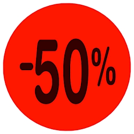 Preisetiketten METO®, für die händische Preisauszeichnung, Aufdruck „-50 %“, permanenthaftend, rund, Ø 40 mm, FSC®-Papier, rot, 1 Rolle mit 1000 Stück