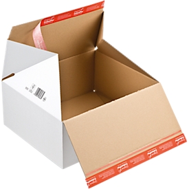 Premium flash bottom carton ColomPac CP 155.155, W 189 x D 154 x H 131 mm, Z-fold, self-adhesive seal, white, 20 pcs.
