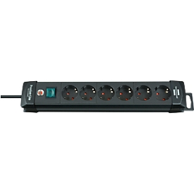 Premium-Line stekkerdozen, 6-voudig, zwart