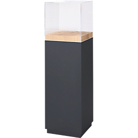 Presentatiezuil, 1 schap, tot 30 kg, D 350 x H 1190 mm, eiken met kopse snede/Plexiglas, mat zwart