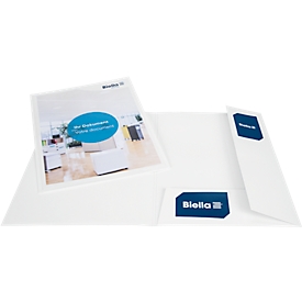 Presentation folder Biella Pearl #2, for DIN A4, up to 190 sheets, with transparent pocket, L 245 x W 3 x H 315 mm, cardboard, white