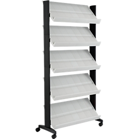Présentoir mobile UNO - l. 885 x P 385 x H 1675 mm - 5 étagères - gris