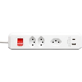 Prise multiple brennenstuhl® cleverLINE, 2+1x, 1 x USB-A/1 x USB-C, jusqu'à 2300 W, avec interrupteur éclairé, IP20, longueur du câble 3 m, plastique, blanc