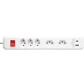 Prise multiple brennenstuhl® cleverLINE, 3+2x, 1 x USB-A/1 x USB-C, jusqu'à 2300 W, avec interrupteur éclairé, IP20, longueur du câble 3 m, plastique, blanc
