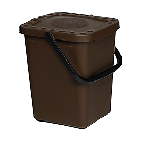 Probbax afvalbak, voor organisch afval, inhoud 10 l, stapelbaar, met geperforeerd deksel en inklapbare handgreep, L 260 x B 185 x H 350 mm, kunststof, bruin