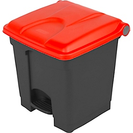 Probbax pedaalemmer, inhoud 30 l, met deksel, L 410 x B 398 x H 435 mm, kunststof, rood-donkergrijs
