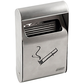 Probbax wall-mounted ashtray, 1.5 l capacity, drainage openings, removable inner bin and roof, W 152 x D 64 x H 255 mm, stainless steel, stainless steel-colored