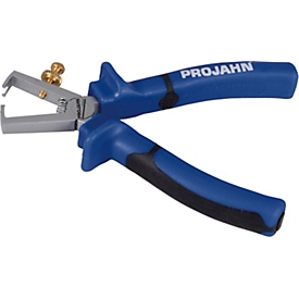 Projahn Abisolierzange, 160 mm, V-förmige Schneide bis Ø 5 mm/10 mm², Stellschraube, Öffnungsfeder, Mehrkomponenten-Griff