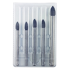 Projahn Crystal Jeu de forets pour verre et carrelage, 5 pièces, queue cylindrique, Ø 6-6-8-8-10 mm