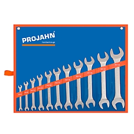Projahn double open-end spanner set, 11 pieces, metric 6 x 7-30 x 32 mm, chrome vanadium steel, in roll-up case