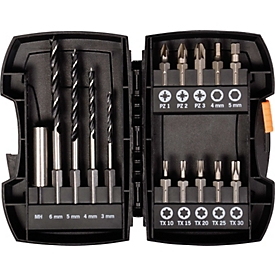 Projahn houtboortrommel, 15-delig, schacht E 6.3, Ø 3-4-5-6 mm, bits PZ/TX/Hex, incl. magnetische bithouder