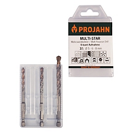 Projahn Mehrzweckbohrer-Set MULTI-STAR, Hartmetallschneiden, 3-teilig, 6-kant-Schaft, Ø 5-6-8 mm
