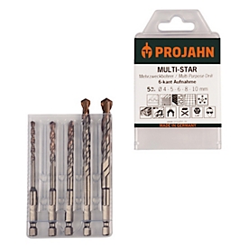 Projahn MULTI-STAR universele boorset, hardmetalen snijkanten, 5-delig, zeskantschacht, Ø 4-5-6-8-10 mm