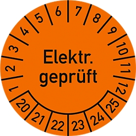 Prüfplakette, Elektr. geprüft (2020-2025), ø 30 mm, 100 Stück
