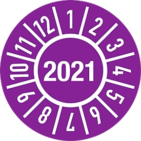 Prüfplakette mit Jahreszahl "2021", 500 St. à Ø 15 mm, Folie, violett