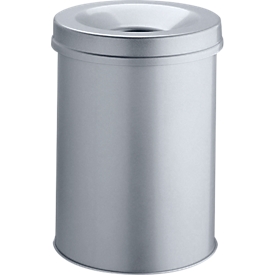 Prullenbak SAFE, zelfblussend,15 liter, Ø 260 x H 357 mm, zilver metallic